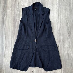 Linen Ellen Tracy Navy Tailored Vest Top